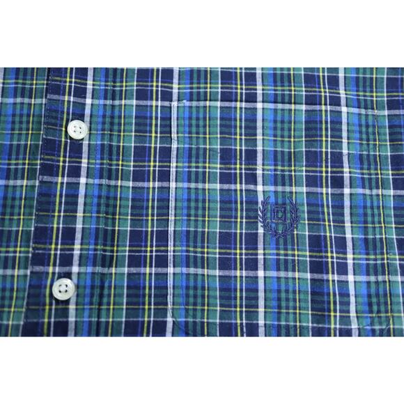 Chaps Plaid Button Down Shirt Men’s Medium Blue Green Long Sleeve - Picture 4 of 9